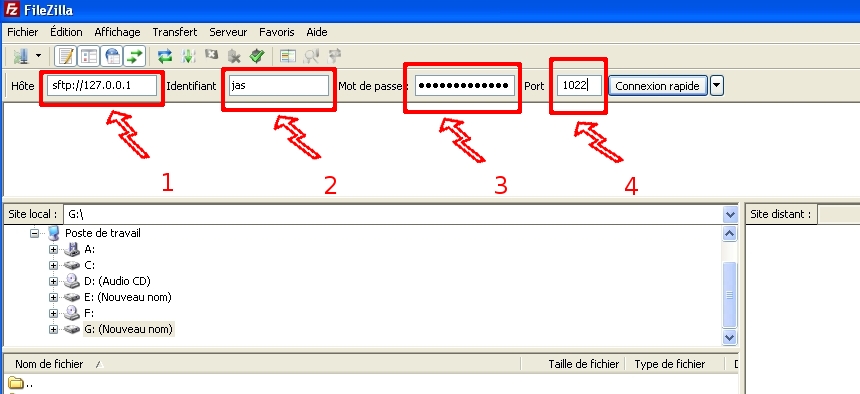 copie d'écran filezilla