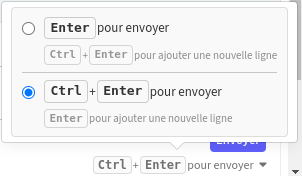 raccourci pour envoyer et pour ajouter une nouvelle ligne